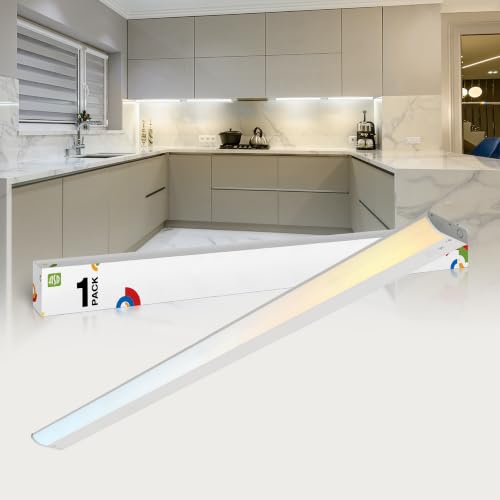 Image of ASD LED Under Cabinet Lighting, 48 inch 24W 1758 LM Dimmable Hardwired Under Cabinet Lights for Kitchen, 3000K Soft /4000K Cool /5000K Daylight, Under Counter Light Fixtures, ETL, White, Bullnose Design