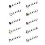 Ruifan 10PCS 18G Surgical Steel Mix Color Diamond CZ Nose Stud Rings Bone Pin Piercing Jewelry 1.5mm