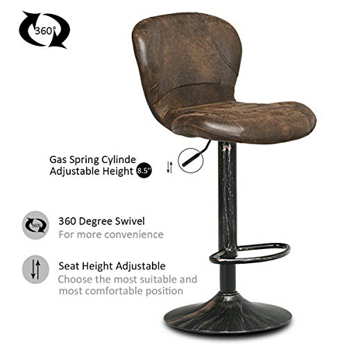Costway Bar Stools Set Of 2, Adjustable Swivel Barstools With Back, Hot-Stamping Cloth And Chrome Footrest, Barstools Bar Height Chairs For Kitchen Dining Living Bistro Pub, Retro Brown #TOP4