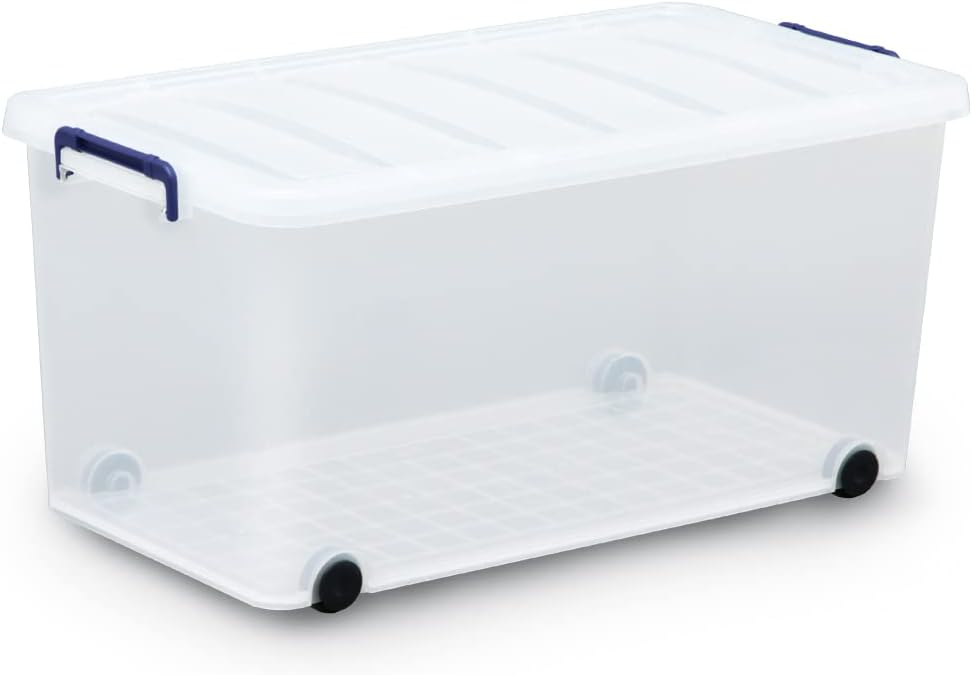 アイリスオーヤマ 収納ボックス 衣装ケース ふた付き 丈夫 頑丈 大型 キャリー 幅39×奥行74×高さ35cm ネイビー クリア