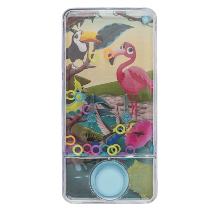 MIBANDERA Mini Water Games - Ring Water Games for Girls Boys - Travel Skill Game - Water Gem - Aqua Play (Tuccan-Flamingo)