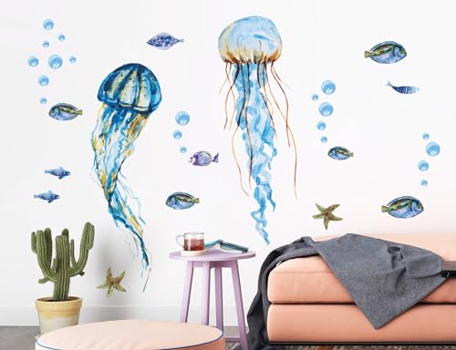 Vinilo decorativo medusas acuarela 36x12 pulgadas, 2 piezas miniatura 5