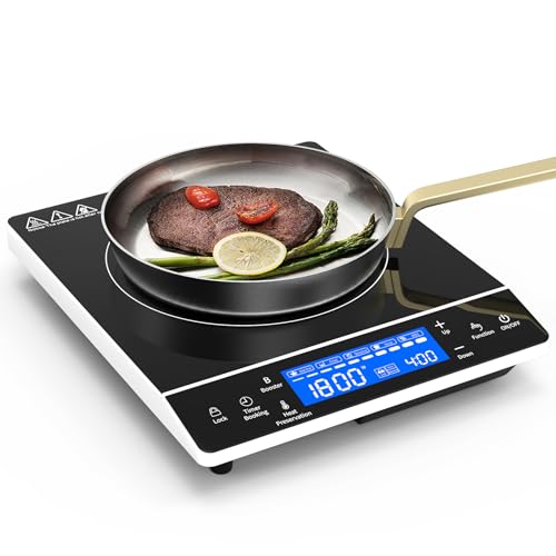 VBGK Induction Cooktop, 1800W Countertop Burner Induction Hot Plate with LCD Sensor Touch, Single Cooktops With 9 Temperature & Power Levels, 4-Hour Timer
