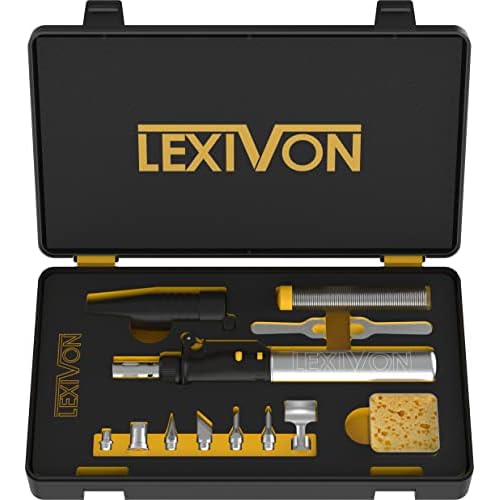 LEXIVON Butane Soldering Iron Multi-Purpose Kit | Cordless Self-Igniting Adjustable Flame 7-Tip Set | Pro Grade 125-Watt Equivalent (LX-770)