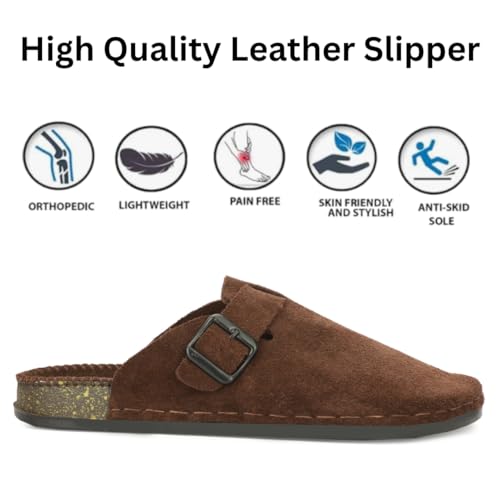 Image of Premium Orthopedic Suede Leather Mules, Lightweight Slip-On Design with Anti-Skid Sole, Cushioned Footbed, Pain-Free Comfort for Indoor Outdoor Use