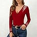 JOAU Women's Rhinestone Decor V Neck Long Sleeve Top Elegant Slim Fit Wrap V Neck Side Ruched Shirts Dressy Going Out Blouse Red