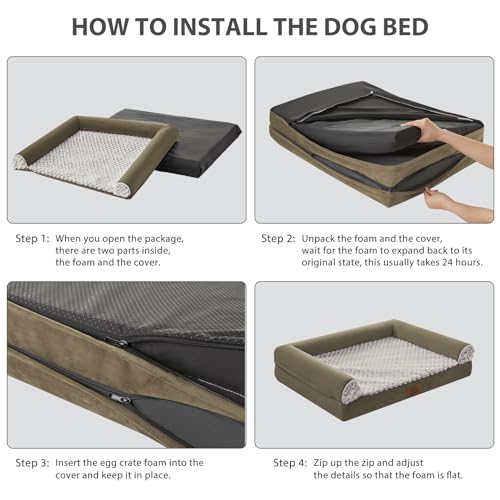 WNPETHOME Orthopedic Sofa Dog Bed for Large Dogs - Mat Pillow With Removable Waterproof Cover, Egg-Foam Crate Bed for Medium to Large Breeds