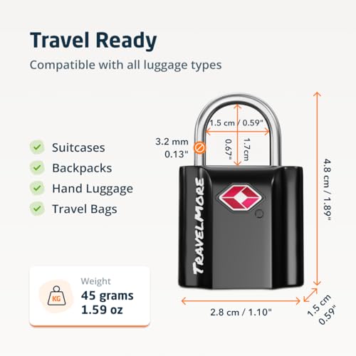 Suitcase Padlocks with Keys – TSA Approved – Travel Locks for Luggage – 2-Pack, Black - Image 3