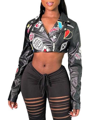Faux Leather Jackets for Women Trendy Long Sleeve Streetwear Motorcycle Club Coats Cropped Womens Jackets