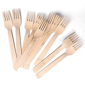 Bamboo Utensils Disposable- 100 PK Bamboo Forks Disposable 100% Compostable Biodegradable Renewable Natural Cutlery Fork 6.7″ for Travelling Camping