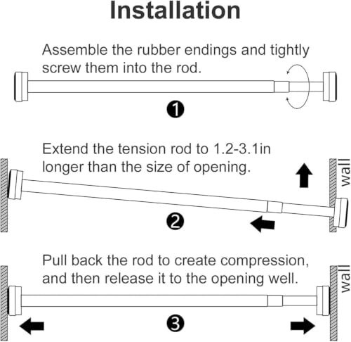 Image of JD FRESH 155 to 295 Cm Extendable Curtain Rod Holder Non-Drilling /Anti-Skid Spring Pull Rod /Stainless Steel Rust Proof Shower Curtain Rod /Window Curtain Rod / (Black)