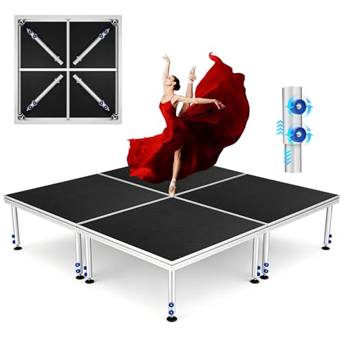 8x8ft Portable Stage with Folding Legs 24-40 Adjustable Height Riser Platform 1700lbs Heavy Duty Anti-Slip Aluminum Stage for Live Streaming Bar & Speaking Event Church School