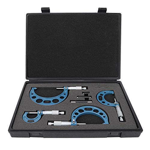 FLEXMAN 4Pcs 0~100mm Micrometer, Bearing Steel Outside Diameter Measurement Tool Built in Force Limiter On The Spindle of The Measuring Tool