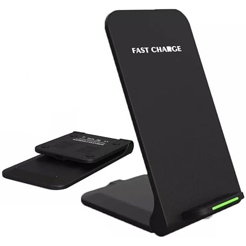 FOLDABLE Universal 15W Wireless Charger stand, Small Portable Qi Fast Charger Wireless Charging Stand Deck Holder Dock Pad LED Type C Cable for iPhone, Huawei, Xiaomi, Samsung, HTC (No AC Adapter) Cover