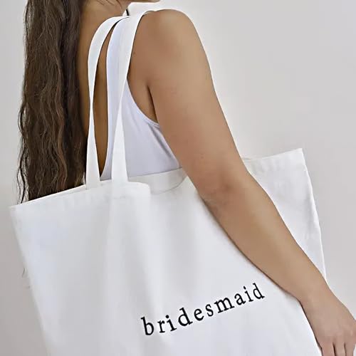 Image of White Canvas Tote Bags,Embroidered Canvas Tote Bag, Bachelorette Party Decorations
