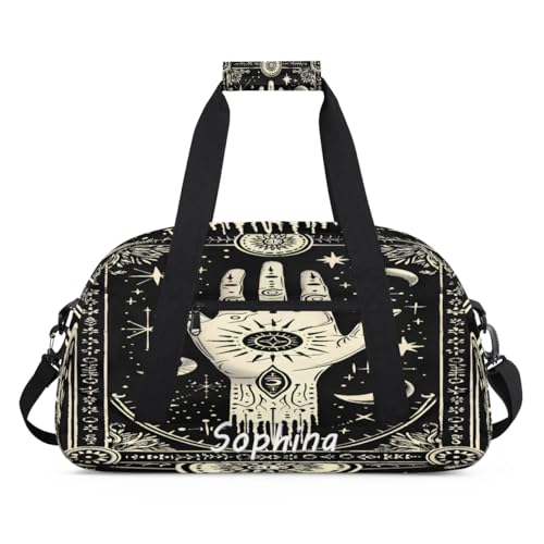 Bolsa esportiva personalizada de mão, olho de demônio, lua com nome, bolsa noturna personalizada, bolsa de festa do pijama, bolsa de treino para dança, balé, academia, ginástica, mala, viagem