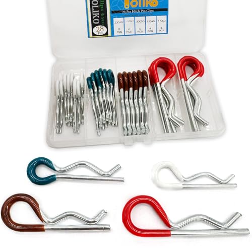 Image of 28 Pcs Hitch Pins Clip R Clips Spring Retaining Wire Hair Pins Cotter Pin Strong Spring Rubber-Coated Grip R Clip for Trailer Tractors Mower Carts Truck Pin Clip 4Sizes M3x60 M3x50 M2.5x45 M2x40