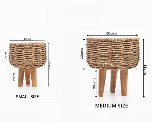 Image of Jute Handmade Twisted Natural Rope Planters for Indoor Plants | Jute Baskets | Plant Container | Gamla for Indoor Home & Decor Balcony | Garden - Natural Brown (Medium & Small)