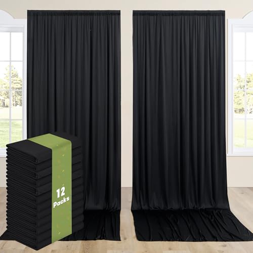 Image of 60ftx12ft Wrinkle Free Black Backdrop Curtains for Parties, Silky Polyester 12 Panels 12 ft Long Black Photo Backdrop Drapes Back Drop Cloth for Wedding Birthday Graduation Photography Background
