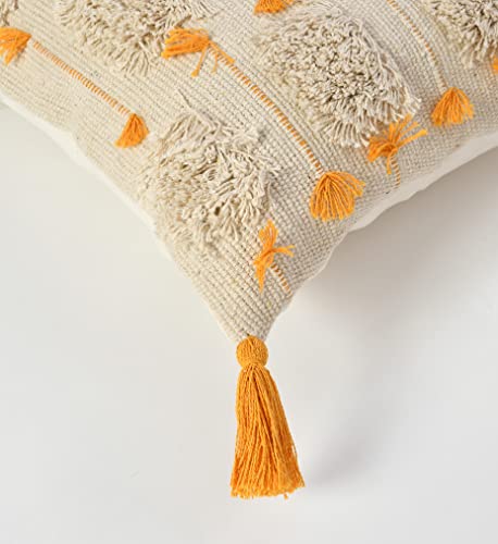 Image of TIB Premium Boho Decorative Throw Cushion Covers, 16 x 16 cm, Set of 2, Cotton. (Gold & White)