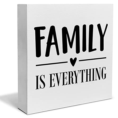 Family is Everything Decorative Wooden Box Sign Family Home Wood Block Plaque Decor Rustic Shelf or Wall Display for Living Room Bedroom