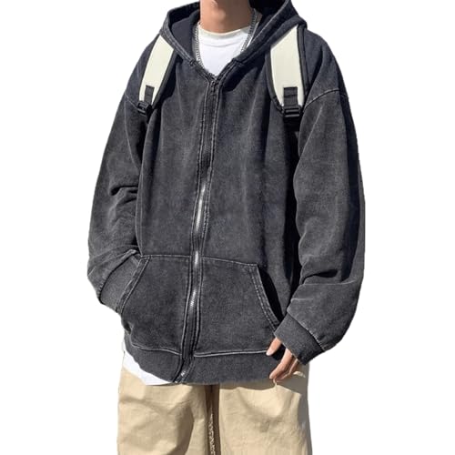Men's Zip Up Hoodies Heavyweight Hip Hop Y2K Hoodie Vintage Loose Wash Sweatshirt Jacket Streetwear