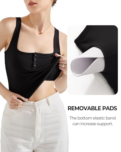 SUUKSESS Women Sexy Ribbed Square Neck Tank Tops with Built in Bra Summer Cotton Sleeveless Crop Going Out Cami3