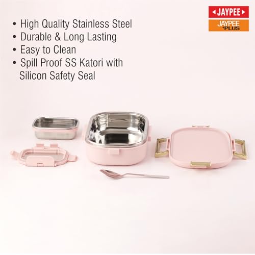 Image of JAYPEE Lux PU Insulated Stainless Steel Lunch Box for School Kids|Airtight Leakproof Lunch Box for Kids Boys & Girls |Unique Design 100% Food Grade |Lunch Box for Office use,580 ml, Pink