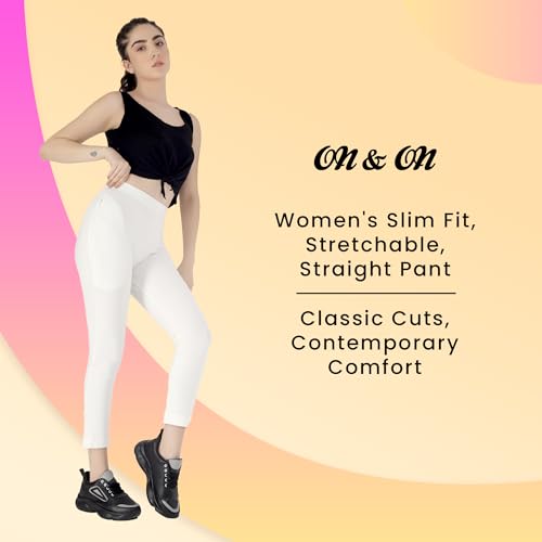 Image of ON&ON Women's Cotton Stretchable Slim Fit Straight Pants Trouser for Casual Wear and Office Wear