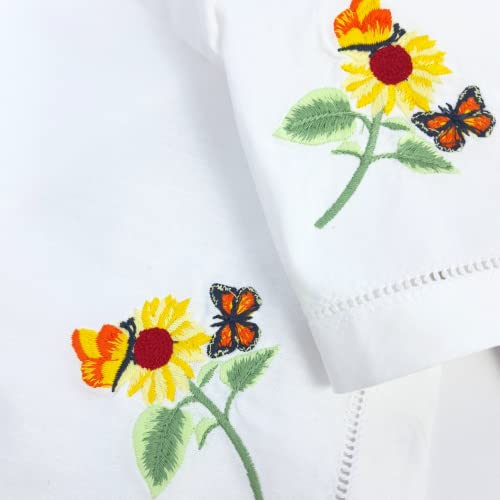 Hcraft Embroidered Cotton Table Napkin, Cloth Napkins Set Of 4 18"X18" Sunflower Napkin Square Fabric, Dining Room, Napkins Cloth Machine Washable, Cotton Cloth Napkins, Great Present Ideas #TOP3