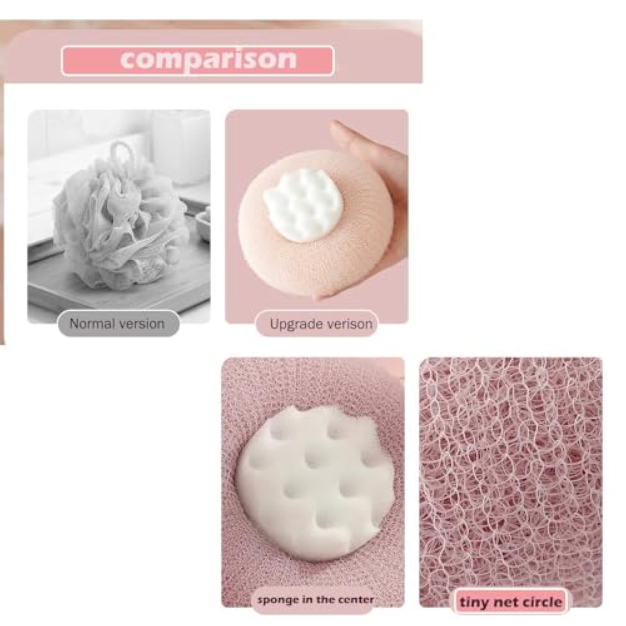 Soft Bath Shower Loofah Sponge with Suction Cup, Round Mesh
