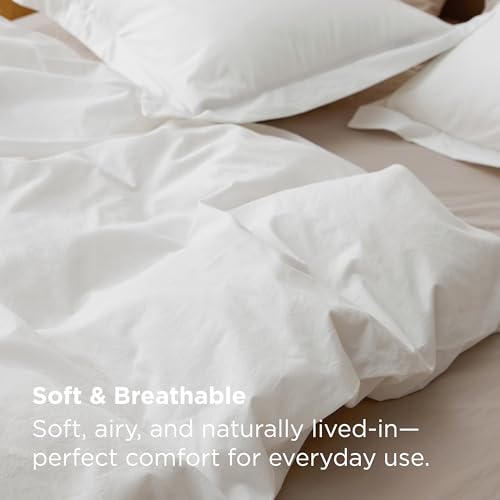 Bedsure 100% Washed Cotton Duvet Cover King Size - Natural White Minimalist Bedding Set Linen Like - PureWoven Plain Simple & Soft Comforter Cover for All Seasons (Natural White, King, 104