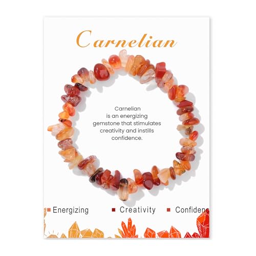 Carnelian Bracelet for Women 8mm Handmade Real Raw Crystal Bracelet Natural Stone Bracelet Gemstone Bracelets Stretch Crystal Bracelet Carnelian Jewelry for Women Girls