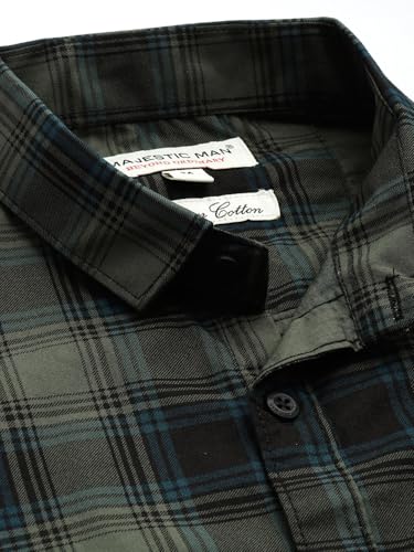 Image of Majestic Man Men Comfort Slim Fit Checked Pure Cotton Half Sleeve Casual Shirt