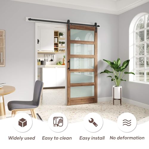 Image of FREDBECK 36in x 80in Glass Barn Door Glass Door with 6.6FT Barn Door Hardware Kit & Handle Included,5-Panel Frosted Glass, Water-Proof Surface,Pre-Drilled Holes,Need Assembly