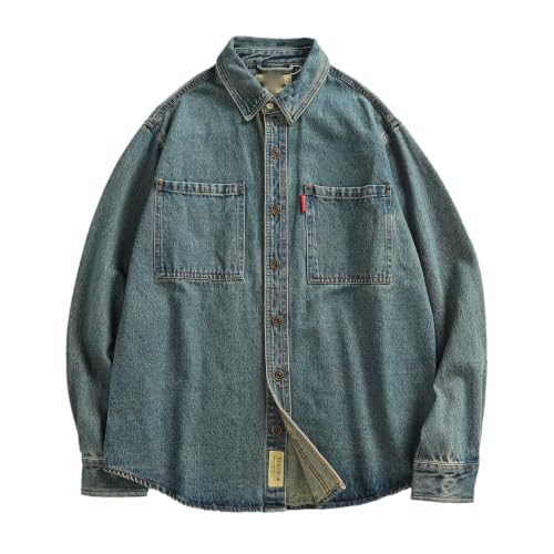 Chaqueta de mezclilla pesada de estilo vintage retro y cazadora holgada manga larga