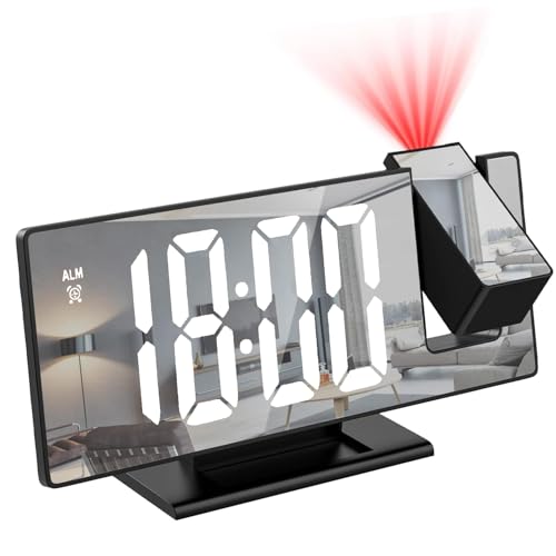 Titifeya Digital Projection Alarm Clocks LED Bedside Clock for Bedroom with Adjustable Brightness Snooze 12/24H Temperature Mirror Display for Home Office Living Room