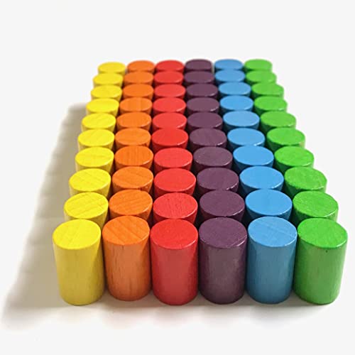 Lot de 60 pions en bois pour jeux de société, cylindres 10 x 15 mm, 6 couleurs, arc-en-ciel Cover