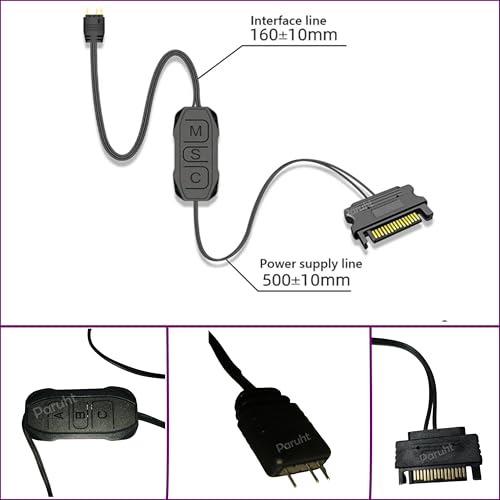 Image of ARGB Controller 5V 3-Pin RGB Controller with Built-In Lighting Modes, SATA Power Supply, Remote Button Control for ARGB Fans, Light Strips, Lighting Boards Black RGBCC-1