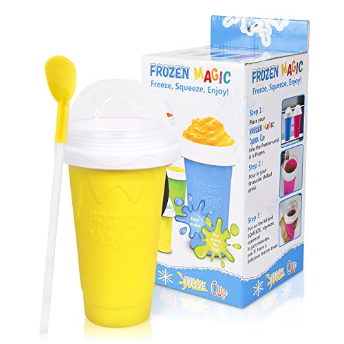 VOIEOV DIY Slushie Maker Cup - Quick Frozen Magic Cup, Double Layers Cool Slushee Maker For MilkShake, Juice, Ice Cream Make & More, Super Fun and Cool Stuff Gift For Kids, Friends & Family - Yellow