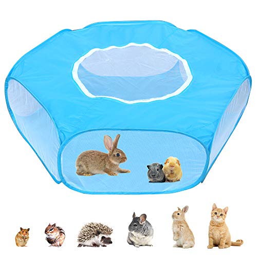 Amakunft Small Animal Playpen with Cover, Hamster Pen Pet Exercise Fence, Guinea Pig Accessories, Foldable & Waterproof Yard Fence Tent for Rabbit, Squirrel, Kitten, Puppy, Chinchilla & Hedgehog