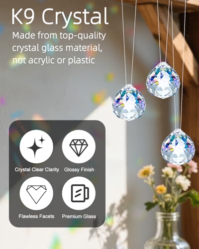 10 Stück Kristalle zum Aufhängen, 30mm Kristallkugel, Kristall Prisma aus Glas, Sonnenfänger Kristall, Hängende Kristalle Prismen für Fenster, Kronleuchter Anhänger, Geschenk, Weihnachten, Clear