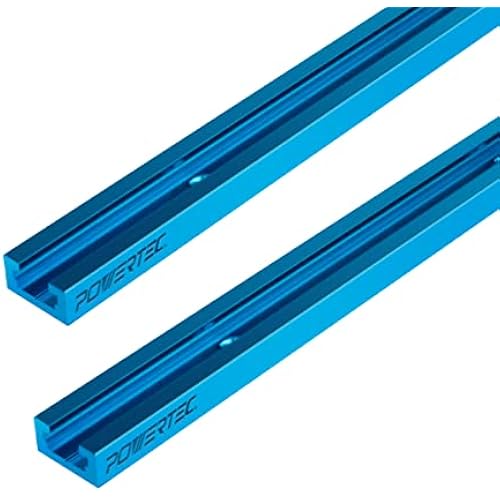 POWERTEC 71118 24 Inch Double-Cut Profile Universal T-Track with Predrilled Mounting Holes, 2 Pack, T Track for Woodworking Jigs and Fixtures, Drill Press Table, Router Table, Workbench