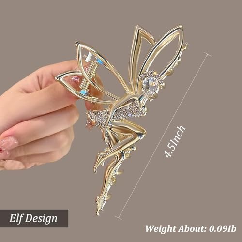 Image of Fairy Design Crystal Hair Clip, Metal Wing Hair Claw, Golden Pack of 1