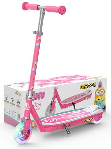 Gyroor Minions E Scooter Kinder 3–12 Jahre, 8 km/h Sichere Geschwindigkeit, Einstellbare Lenkerhöhe Elektroroller, Farbige LED-Leuchten, Schwerkraftgetrieben E Roller Kinder, Geschenke für Kinder