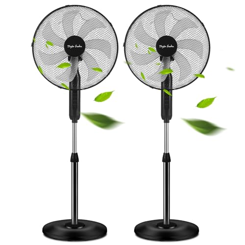Taylor Swoden 7 Aspas Ventilador de pie Potente, 3 Velocidades, 50W Ventiladores, Altura Regulable, Oscilante, Rejilla de Seguridad, Base Estable, Negro, 43x40x120cm, *2