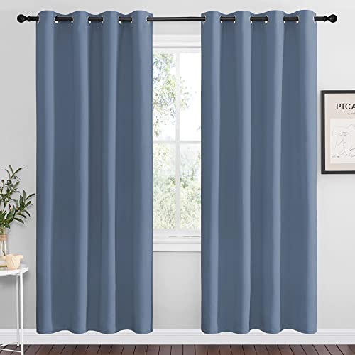 Image of NICETOWN Stone Blue Room Darkening Curtain Panels 78 inch Length for Bedroom Living Room, Thermal Insulated Blackout Draperies for Home Decoration, Total Privacy (55 inch Width, 2 Pieces)