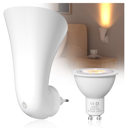 Bonlux Projecteur mural GU10 à Brancher - Lampe sur Prise avec Spot LED Lumière Chaude, éclairage mural Indirect Intérieur, petite Lampe de Chevet
