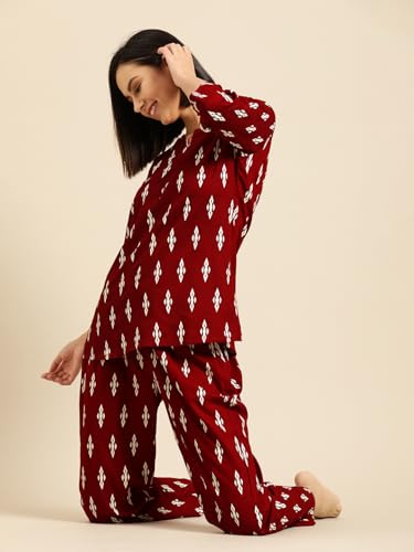 Image of Ichaa Women's Rayon Night Suit Printed Top & Bottom Set