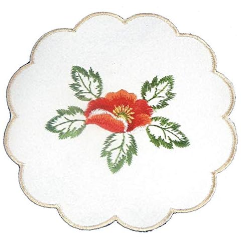 Embroidered Poppy Doilies Pack of 4 Scallop Edge Floral Design Traditional Table Doyleys (6") Cover